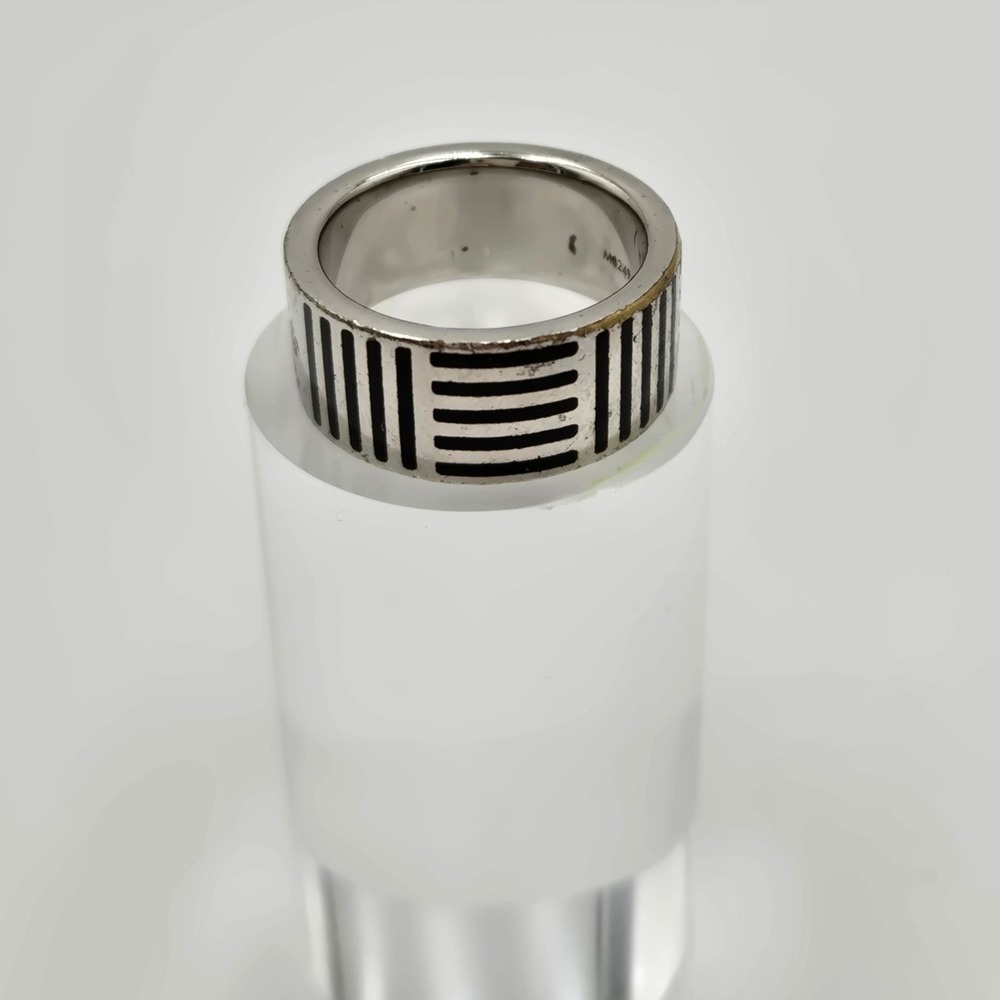 Louis Vuitton Damier Black Silver Tone Ring M62494 US0118 Size 9.5 Mens Band - Picture 10 of 10